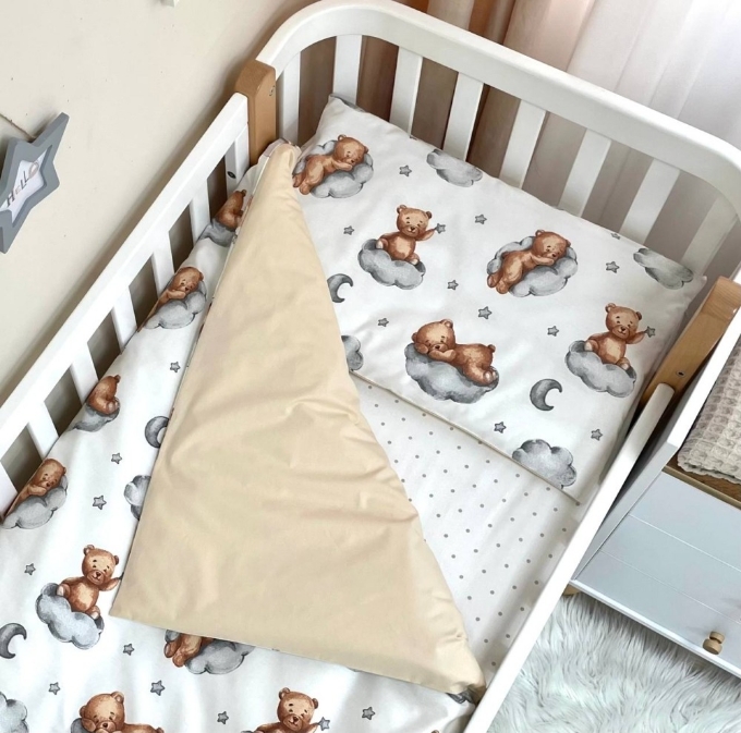 Set lenjerie de schimb pentru patut bebe 3 piese Teddy bej (1)